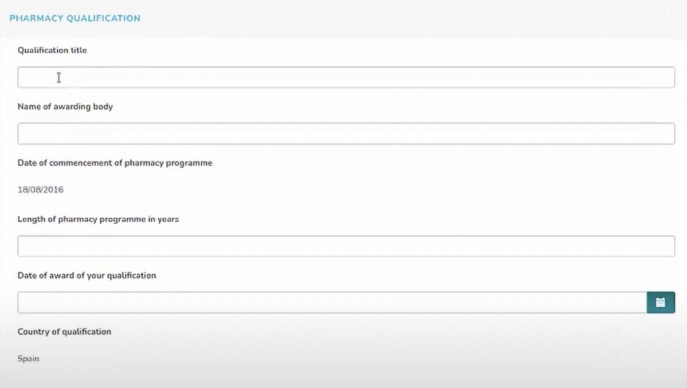 PSI Registration Website: Form to fill in as part of step one